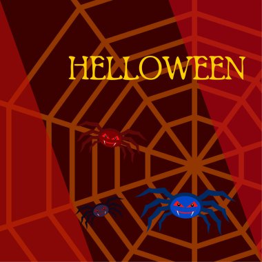 Cadılar Bayramı illüstrasyon, vektör arka plan ile örümcekler