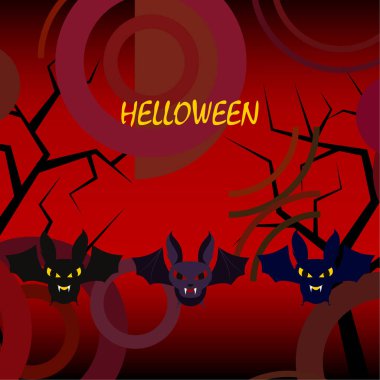 Cadılar Bayramı yarasalar üzerinde kırmızı bir arka plan, Cadılar Bayramı poster, vektör çizim 