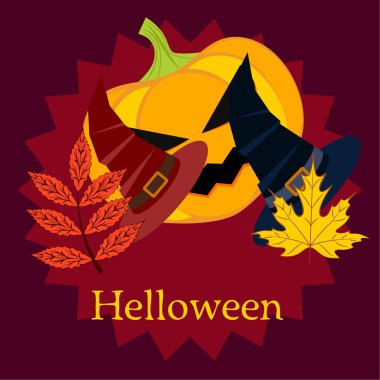 Cadılar Bayramı sonbahar kabak, düşen yapraklar, jant kapağı arka plan vektör