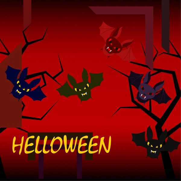 Morcegos Halloween Fundo Vermelho Cartaz Halloween Ilustração Vetorial —  Vetores de Stock