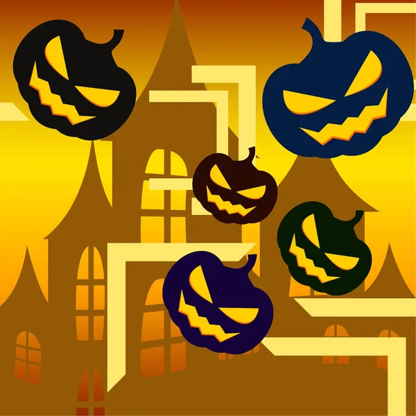 Halloween Hintergrund Mit Haus Und Kürbissen Vektorillustration — Stockvektor