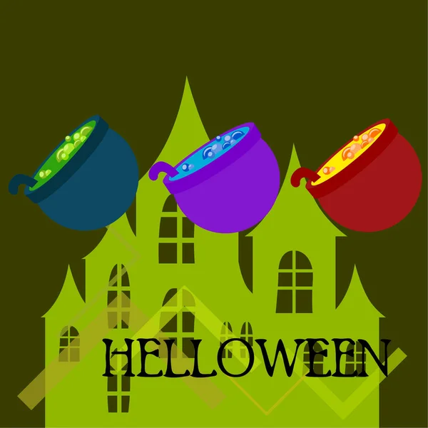 Ollas Con Poción Fondo Vector Halloween — Archivo Imágenes Vectoriales