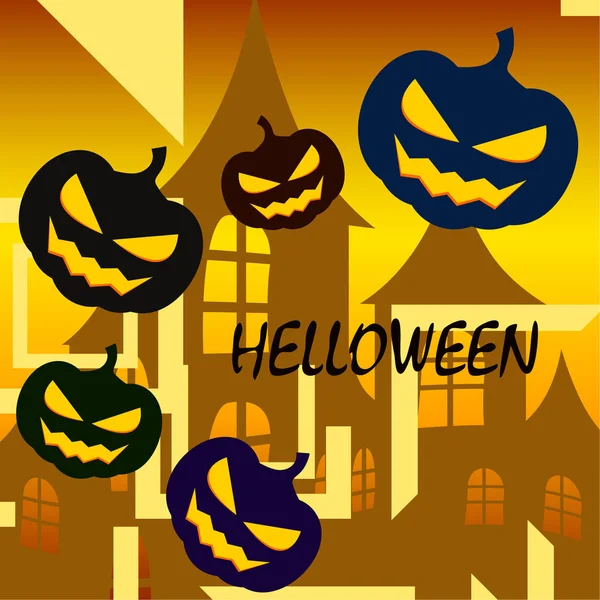 Halloween Háttér Ház Sütőtök Vektoros Illusztráció — Stock Vector