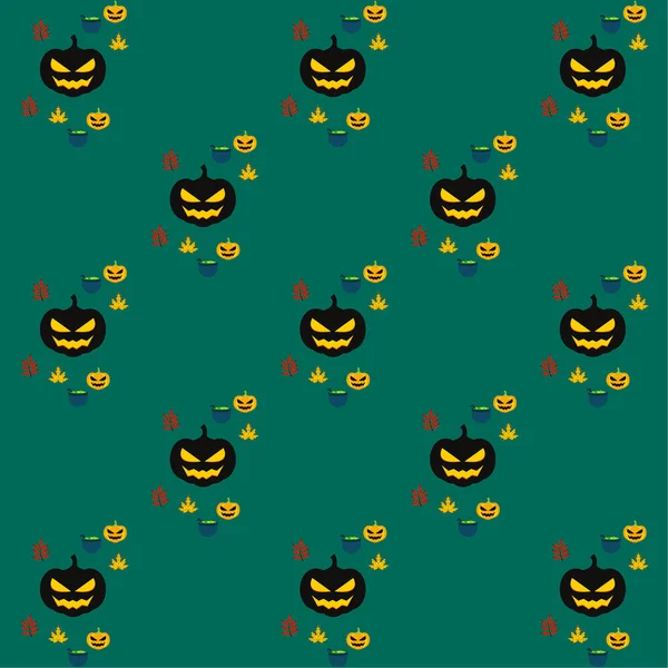 Cadılar Bayramı Güz pumpkins, düşen yapraklar, kazanlarda vektör arka plan cadı.