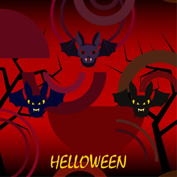 Murciélagos Halloween Sobre Fondo Rojo Cartel Halloween Ilustración Vectorial — Vector de stock