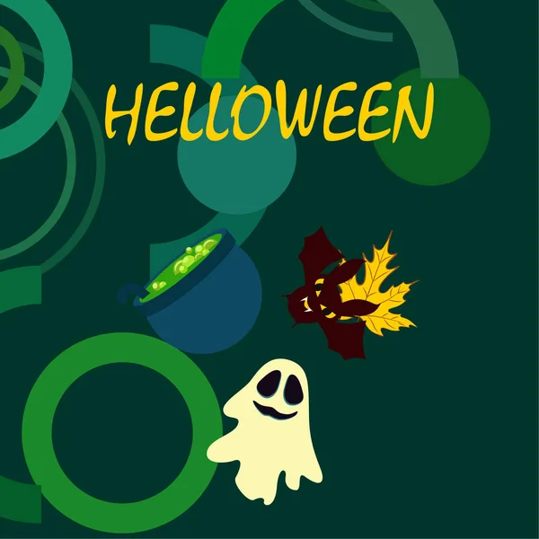 Halloween Outono Caído Folha Caldeirão Morcego Fundo Vetor Fantasma —  Vetores de Stock