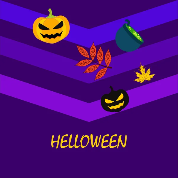 Halloween Ősz Sütőtök Lehullott Levelek Boszorkány Üstben Vektor Háttér — Stock Vector