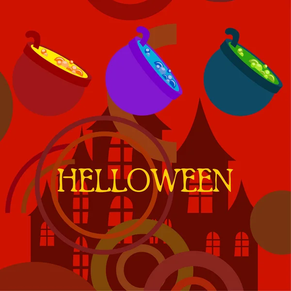 Pots Avec Potion Fond Vectoriel Halloween — Image vectorielle