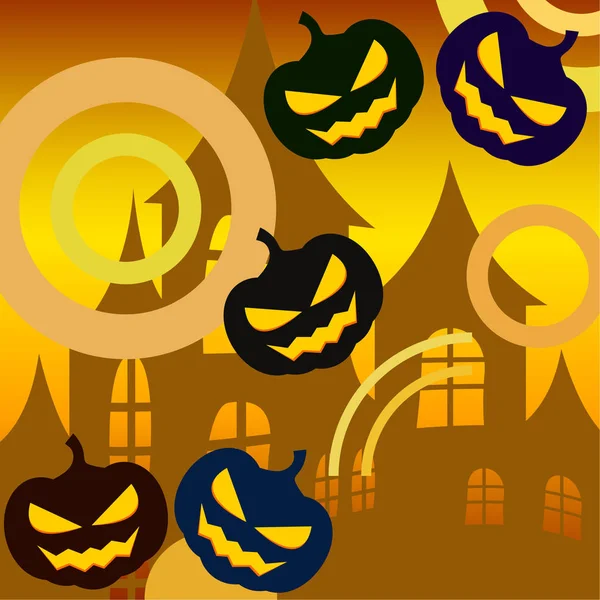 Fondo Halloween Con Casa Calabazas Ilustración Vectorial — Vector de stock