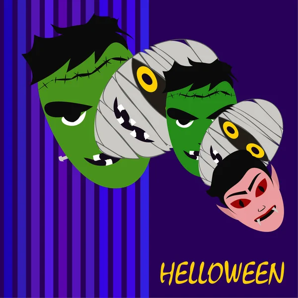 Monstruos Halloween Ilustración Vectorial Tarjeta — Vector de stock