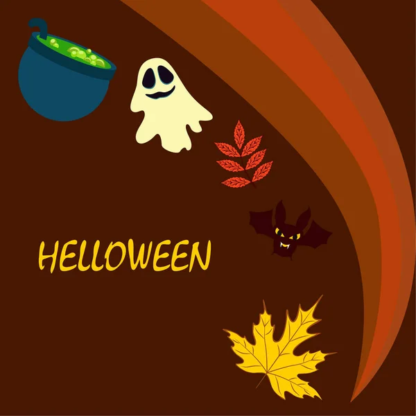 Halloween Otoño Hojas Caídas Caldero Murciélago Fondo Vector Fantasma — Vector de stock