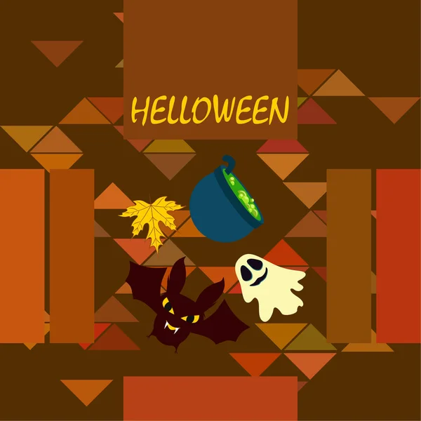 Halloween Autumn Background Leaf Cauldron Bat Ghost Vector Background — Stock Vector