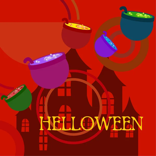 Halloween Pots Potion Night Vector Background — Stock Vector