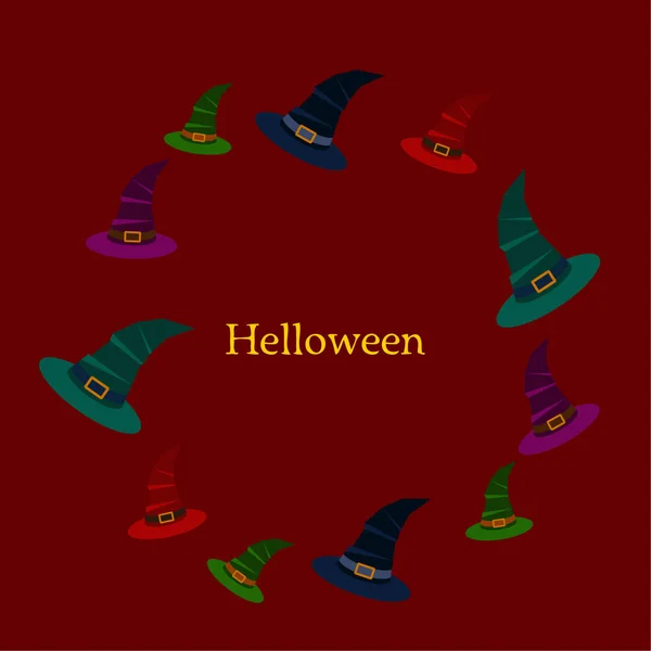 Fondo Halloween Con Sombreros Bruja Sobre Fondo Rojo — Archivo Imágenes Vectoriales