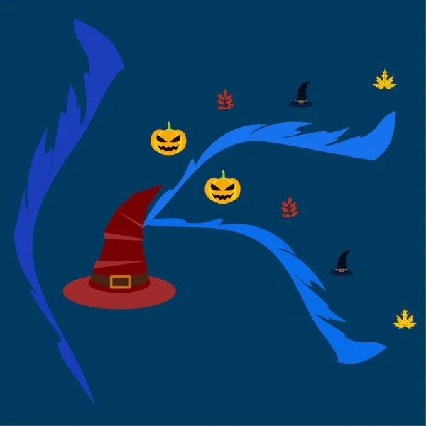 Halloween Herbst Hintergrund Mit Kürbissen Gefallenen Blättern Hüten — Stockvektor