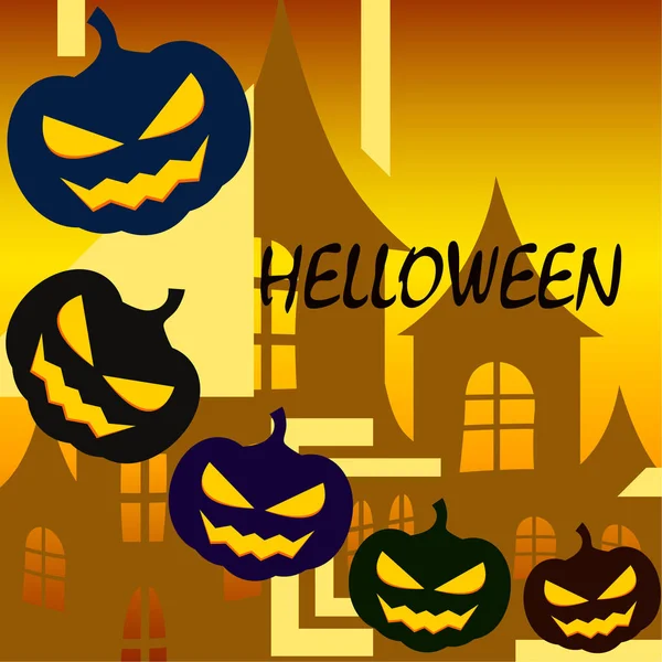 Fondo Halloween Con Casa Calabazas Ilustración Vectorial — Vector de stock