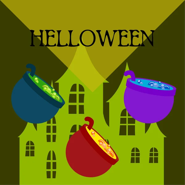 Ollas Con Poción Fondo Vector Halloween — Vector de stock