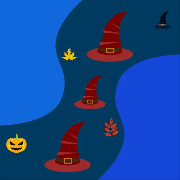 Halloween Herbst Hintergrund Mit Kürbis Gefallenen Blättern Hüten — Stockvektor