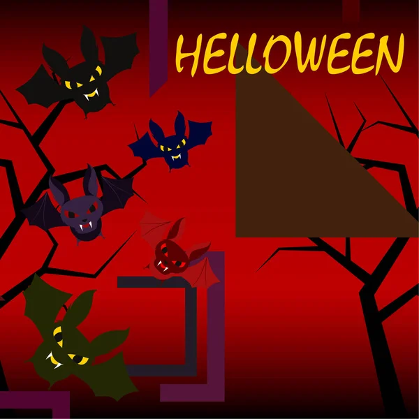 Morcegos Halloween Fundo Vermelho Cartaz Halloween Ilustração Vetorial — Vetor de Stock