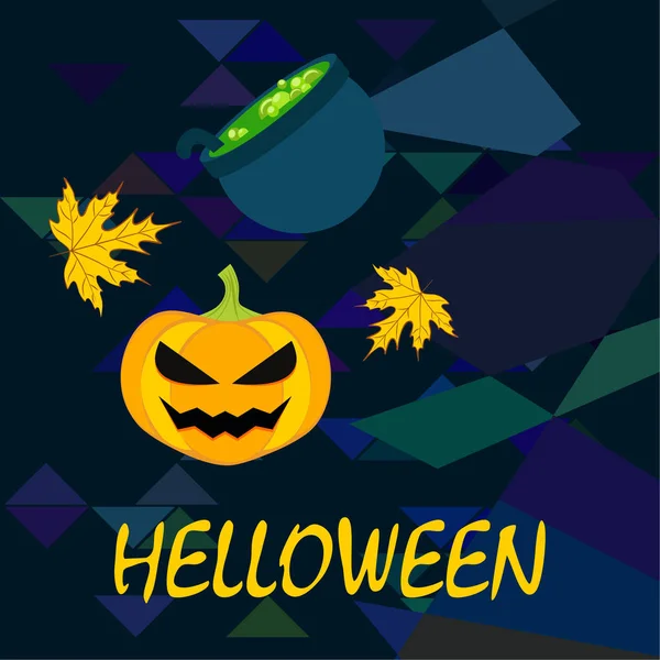 Halloween Herfst Pompoen Gevallen Bladeren Heks Ketel Vector Achtergrond — Stockvector