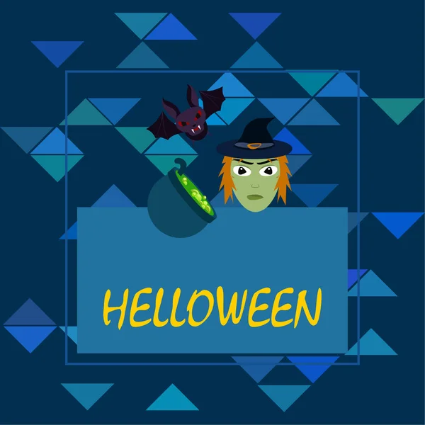 Halloween Heks Vleermuis Pot Vector Achtergrond — Stockvector