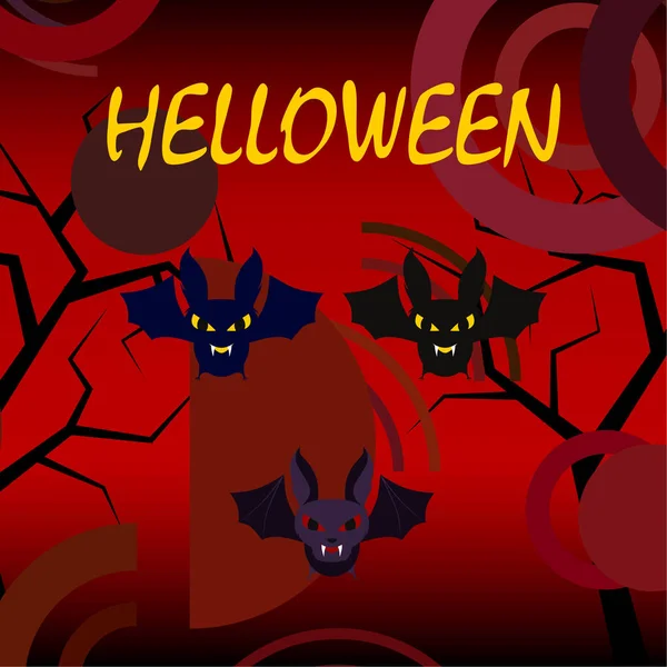 Halloween Fladdermöss Röd Bakgrund Halloween Affisch Vektorillustration — Stock vektor