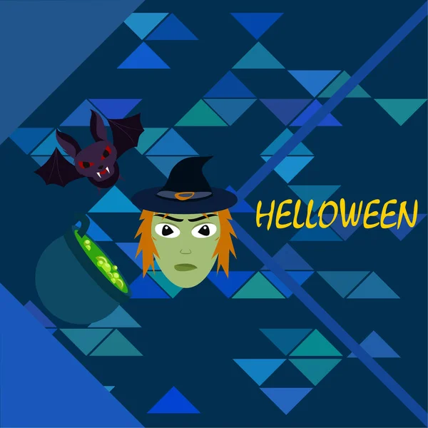 Halloween Witch Bat Pot Vector Background — Stock Vector