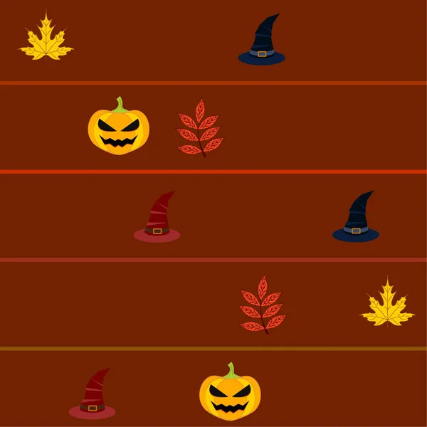 Şapka Vektör Arka Plan Sonbahar Halloween Pumpkins Düşen Yapraklar — Stok Vektör