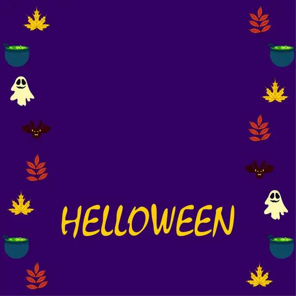 Halloween Fond Automne Avec Des Feuilles Chaudrons Chauves Souris Fantômes — Image vectorielle