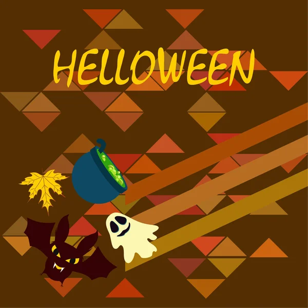 Halloween Outono Fundo Com Folha Caldeirão Morcego Fundo Vetor Fantasma — Vetor de Stock