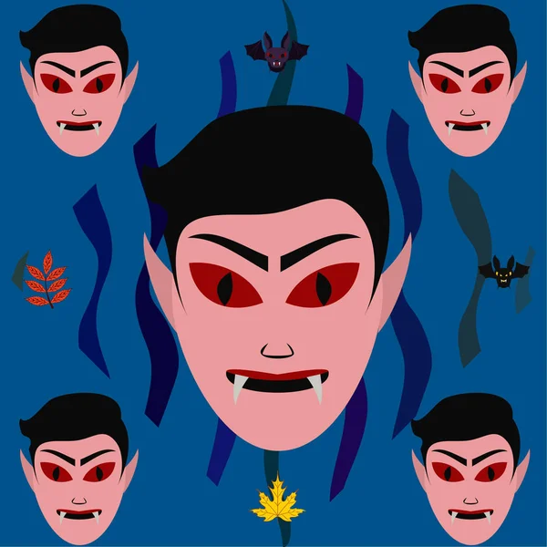 Halloween Herfstbladeren Herfst Maskers Van Dracula Vleermuizen — Stockvector