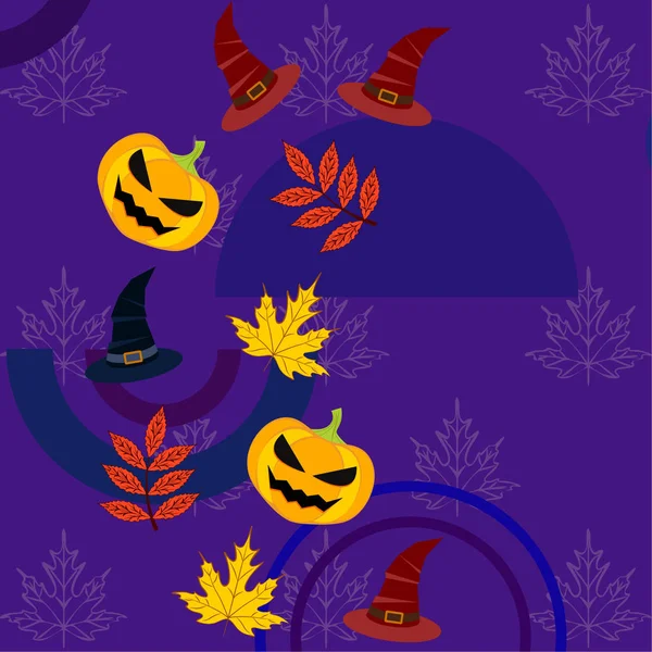 Halloween Őszi Sütőtök Lehullott Levelek Kalap Vektor Háttér — Stock Vector