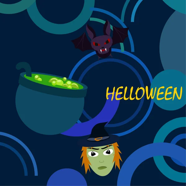 Хэллоуинская Ведьма Летучая Мышь Векторный Фон — стоковый вектор