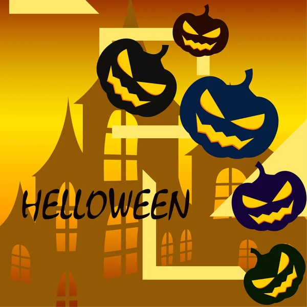 Fondo Halloween Con Casa Calabazas Ilustración Vectorial — Vector de stock