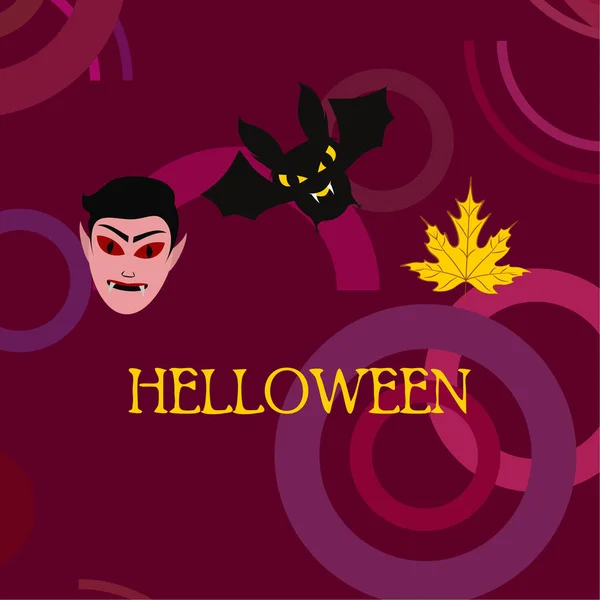 Halloween Herbstblatt Dracula Maske Fledermaus Vektorillustration — Stockvektor