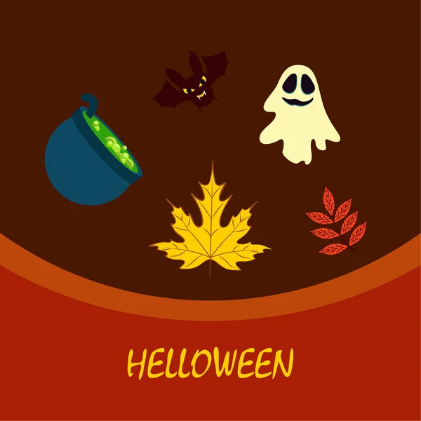 Halloween Fallna Höstlöv Kittel Bat Ghost Vector Bakgrund — Stock vektor