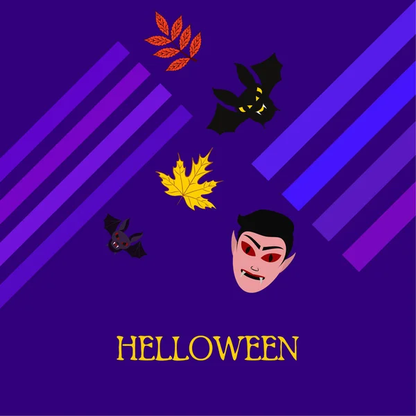 Halloween Autumn Leaves Mask Dracula Bats Vector — стоковый вектор