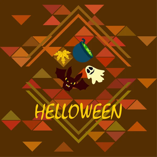 Halloween Herbst Hintergrund Mit Blatt Hexenkessel Fledermaus Geistervektor Hintergrund — Stockvektor