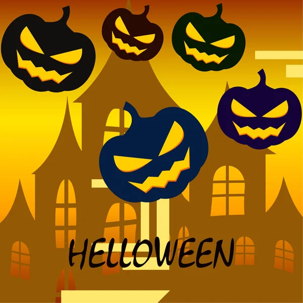 Fondo Halloween Con Casa Calabazas Ilustración Vectorial — Archivo Imágenes Vectoriales