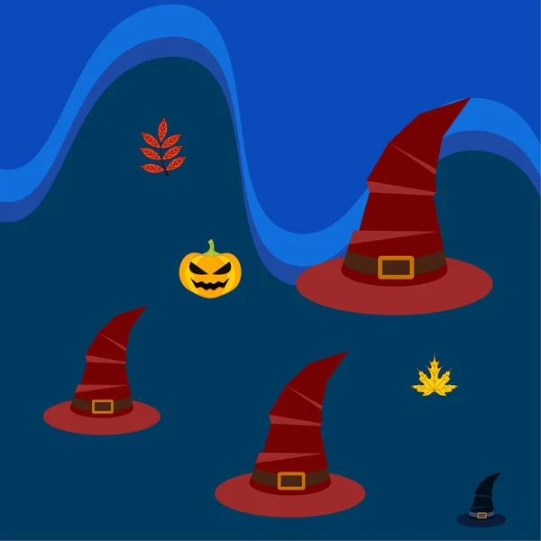 Fondo Otoño Halloween Con Calabaza Hojas Caídas Sombreros — Vector de stock