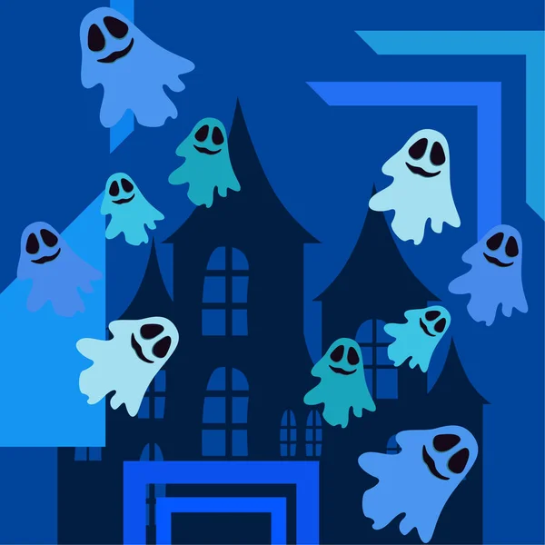 Halloween Fantasmas Noite Ilustração Vetor Fundo — Vetor de Stock