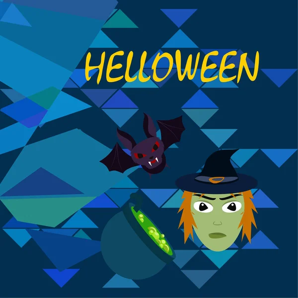 Bruja Halloween Murciélago Fondo Vector Olla — Vector de stock