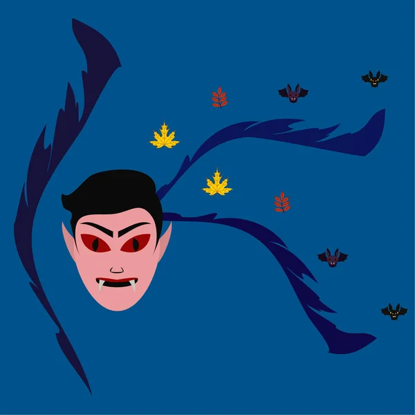 Halloween Herfst Herfstbladeren Masker Van Dracula Vleermuizen Vector Illustratie — Stockvector