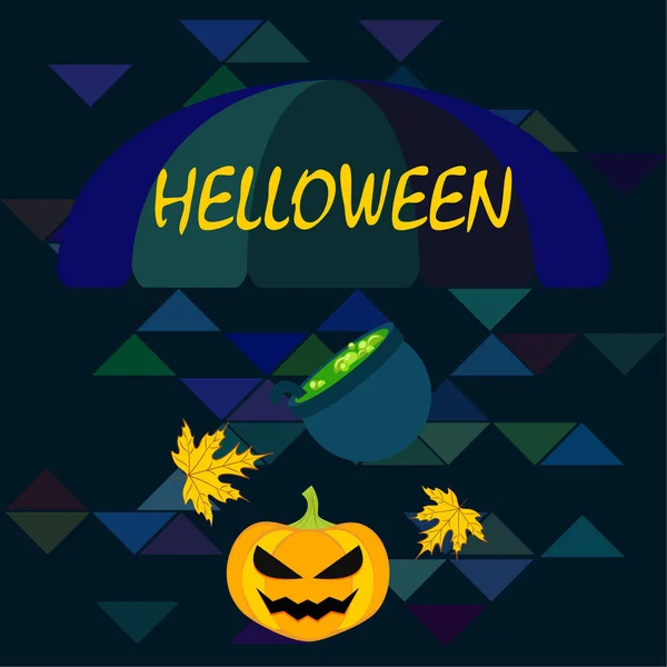 Tök Halloween Ősszel Lehullott Levelek Boszorkány Üstben Vektor Háttér — Stock Vector