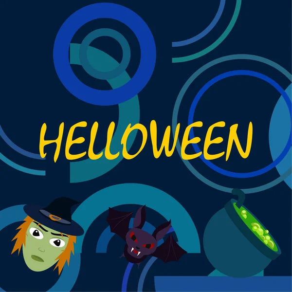 Halloween Heks Vleermuis Pot Vector Achtergrond — Stockvector