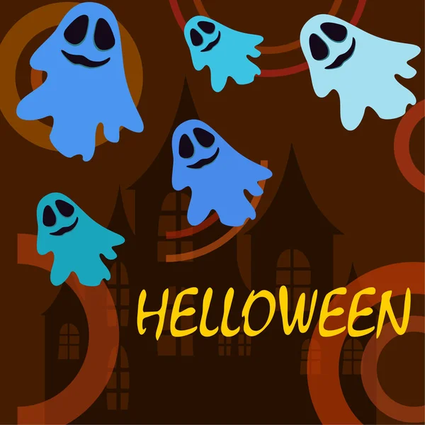 Ilustração Halloween Com Fantasmas Fundo Vetorial —  Vetores de Stock