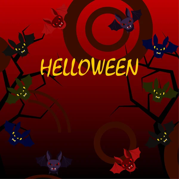 Pipistrelli Halloween Sfondo Rosso Poster Halloween Illustrazione Vettoriale — Vettoriale Stock