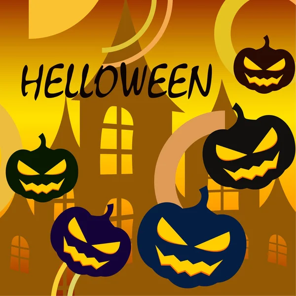 Sfondo Halloween Con Casa Zucche Illustrazione Vettoriale — Vettoriale Stock