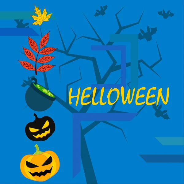 Podzimní Halloween Dýně Spadané Listí Čarodějnice Kotel Vektorové Pozadí — Stockový vektor