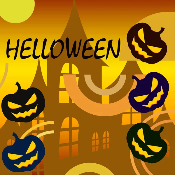Halloween Achtergrond Met Huis Pompoenen Vectorillustratie — Stockvector
